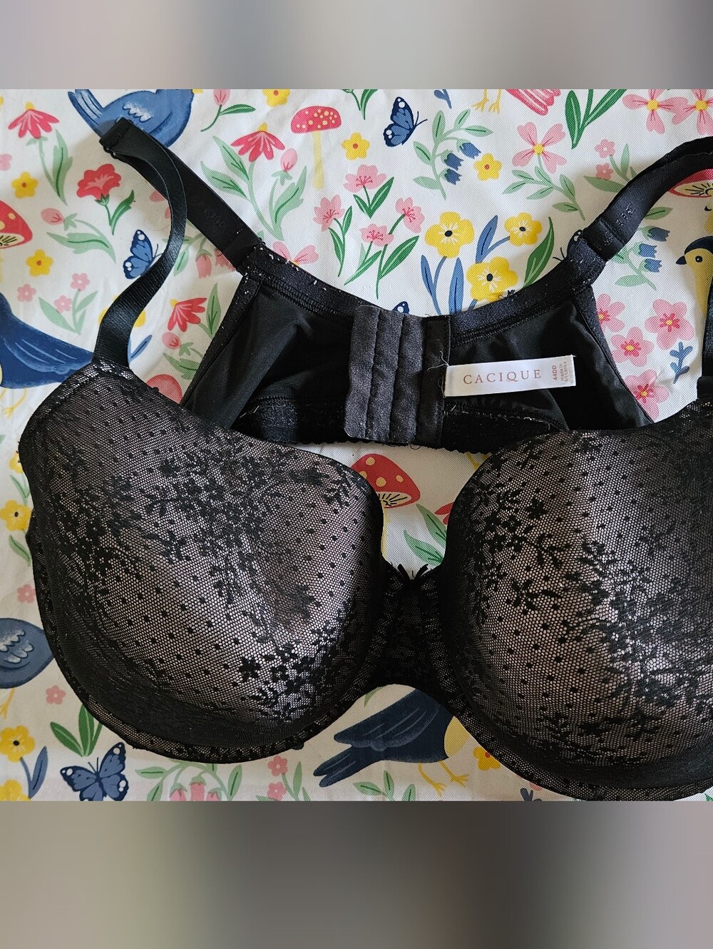 Cacique Black Lace Full-Cup Bra with Floral Mesh